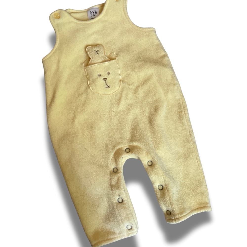 Baby Gap Yellow Fleece Bear Pocket Overalls